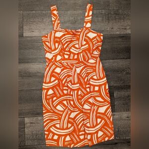 Banana Republic Vibrant Orange and White Midi Dress